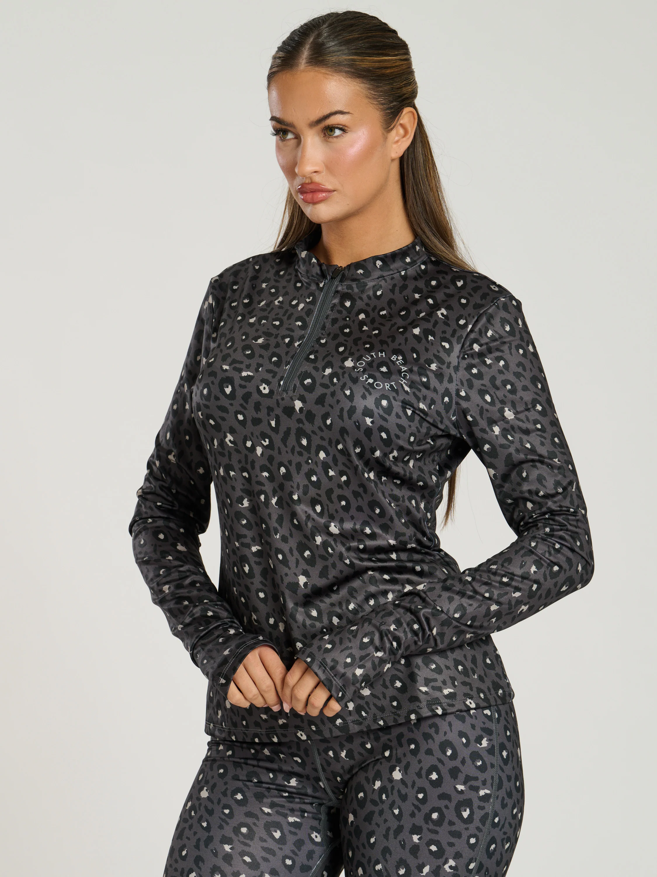 Alps Half Zip Base Layer in Black Leopard - Image 3