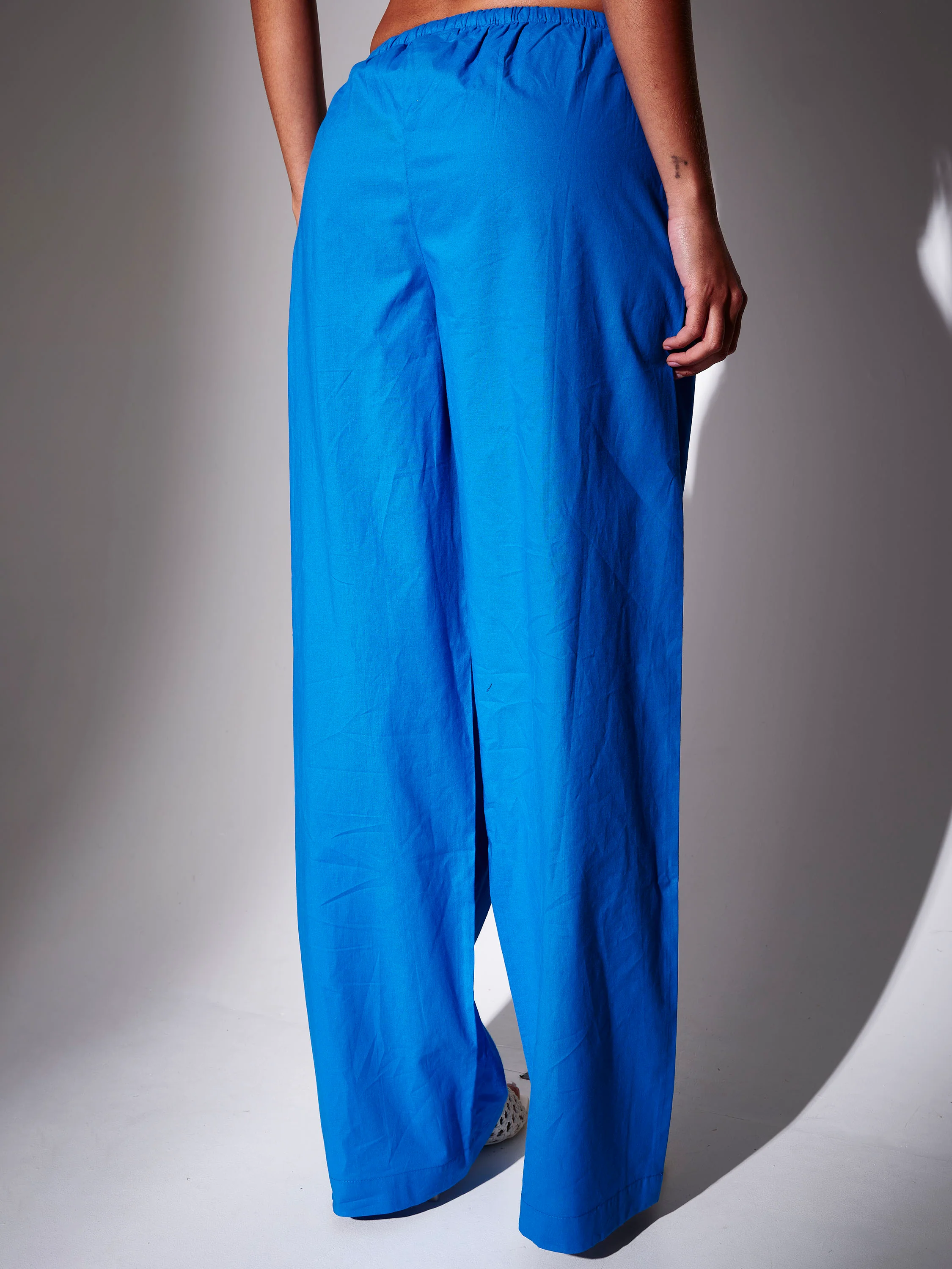 Sway Wide Leg Cotton Trousers in Blue - Image 5