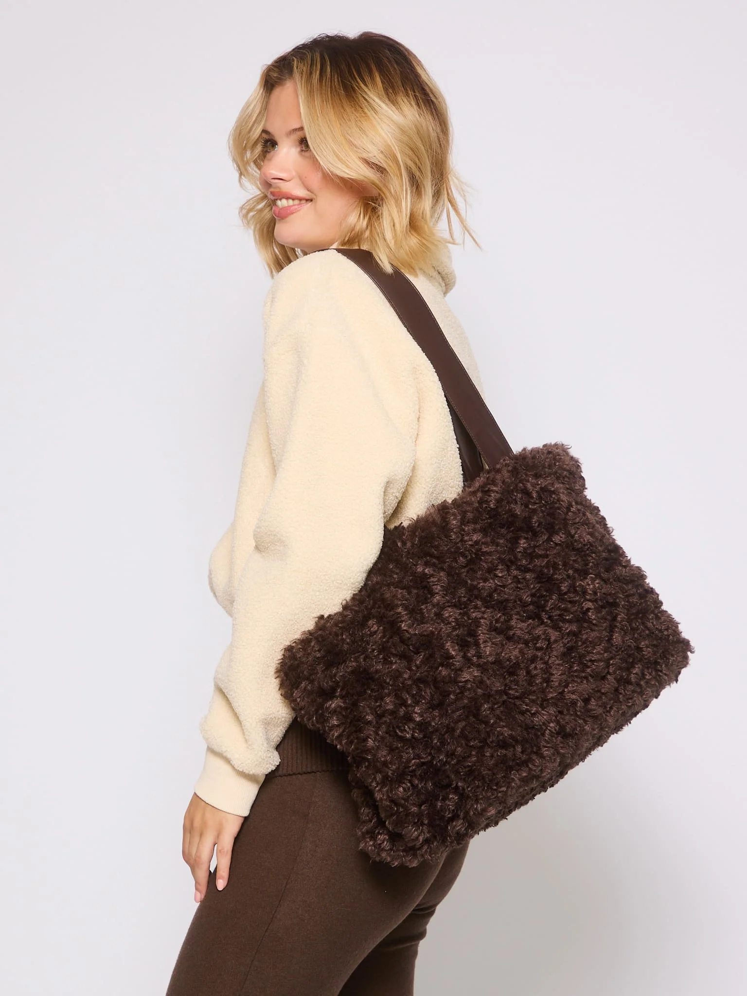 Jetty Faux Fur Tote in Brown - Image 3