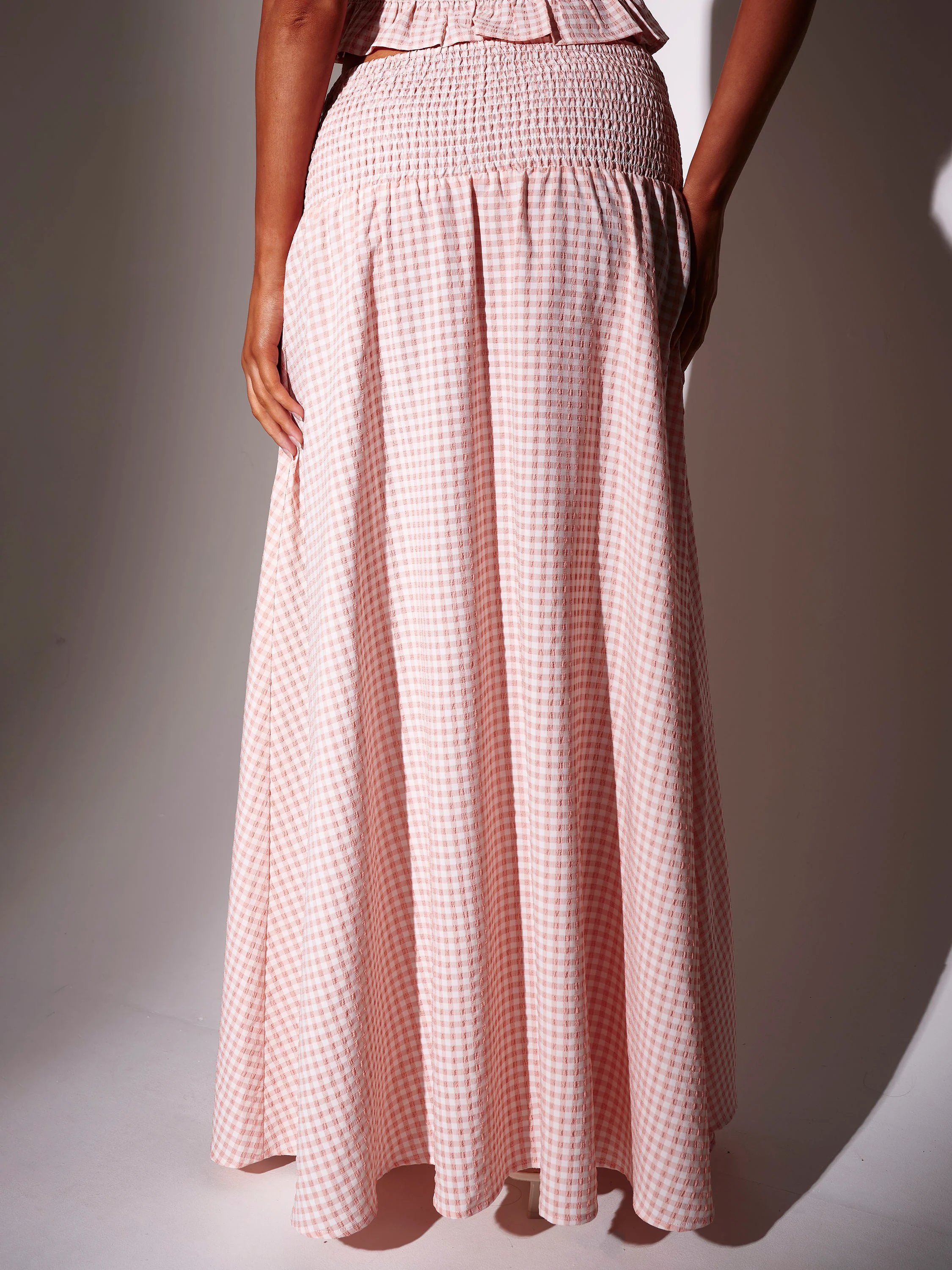 Aurora Shirred Waist Cotton Maxi Skirt in Coral - Image 4