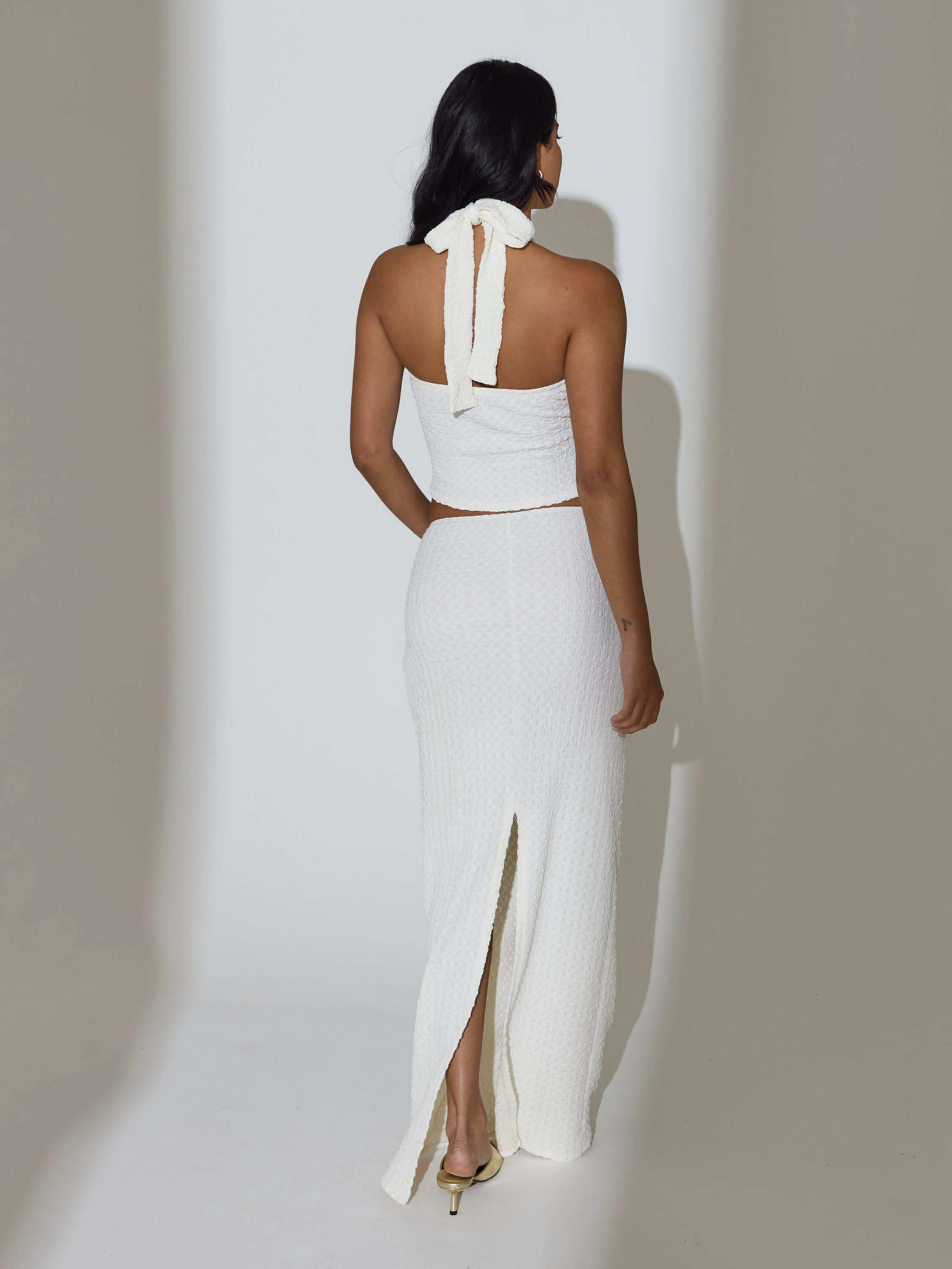 Sorrento Textured Sash Maxi Skirt in Cream - Image 3