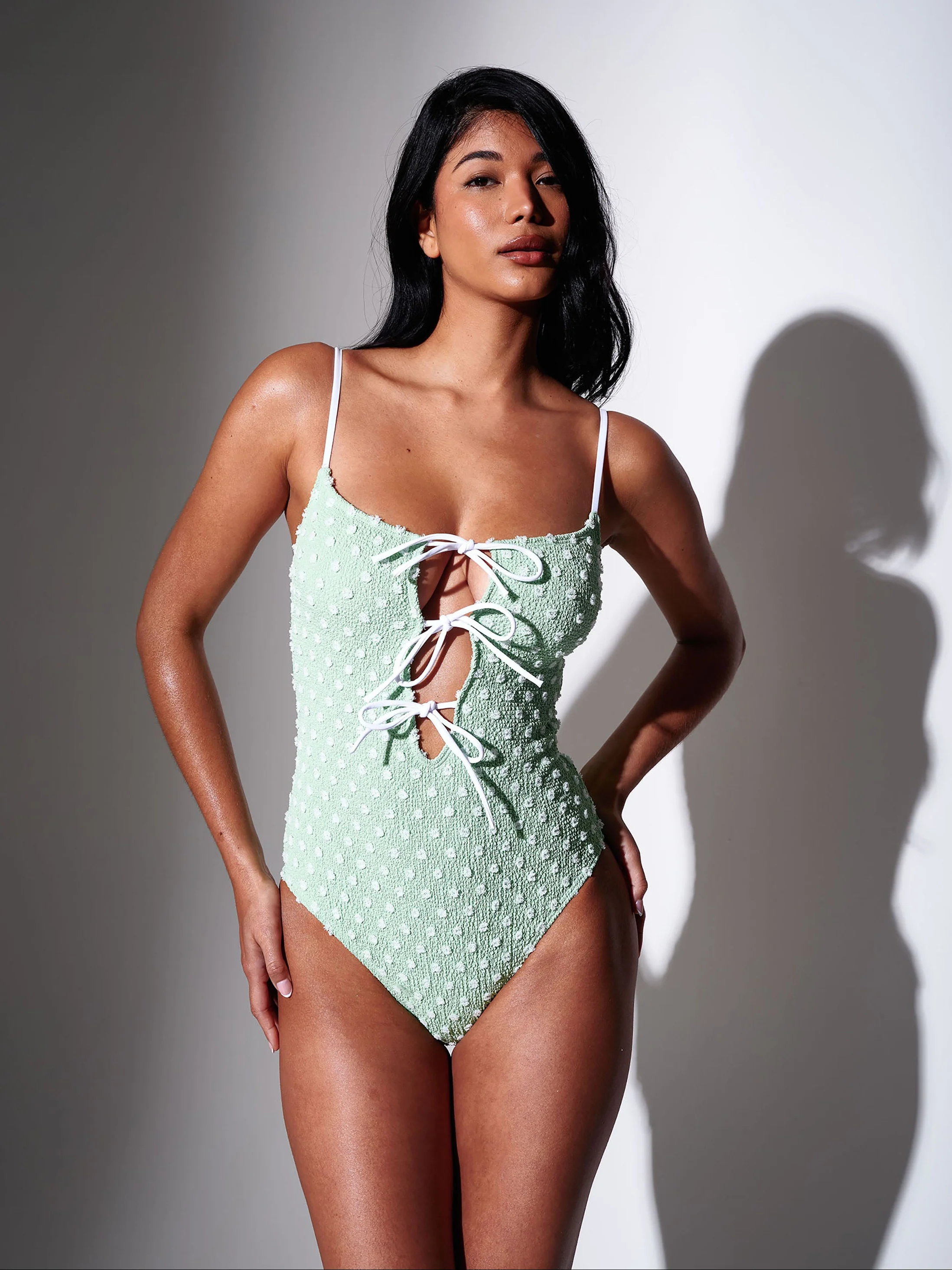 Flora Polka Dot Tie Swimsuit in Mint