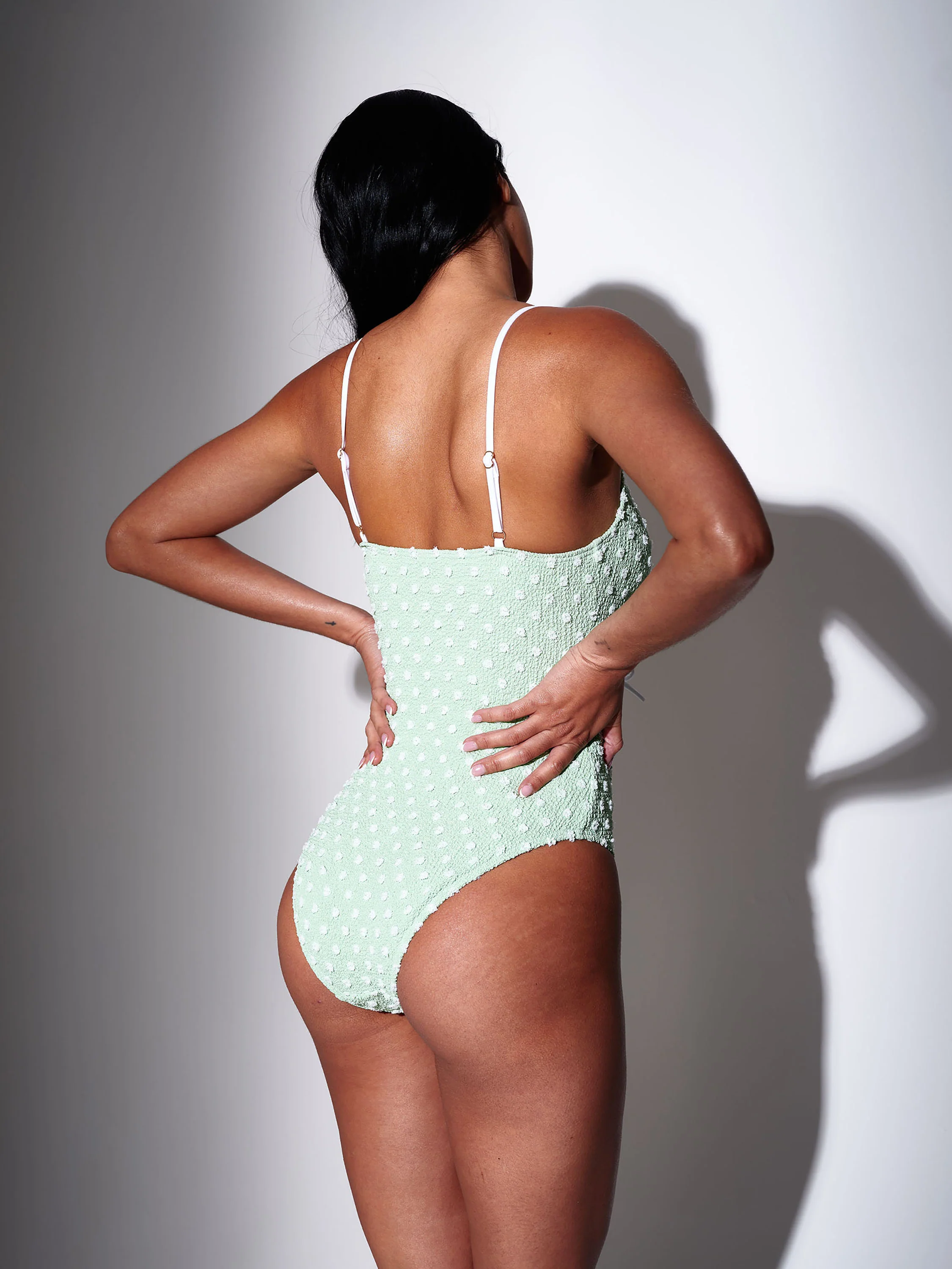 Flora Polka Dot Tie Swimsuit in Mint - Image 3