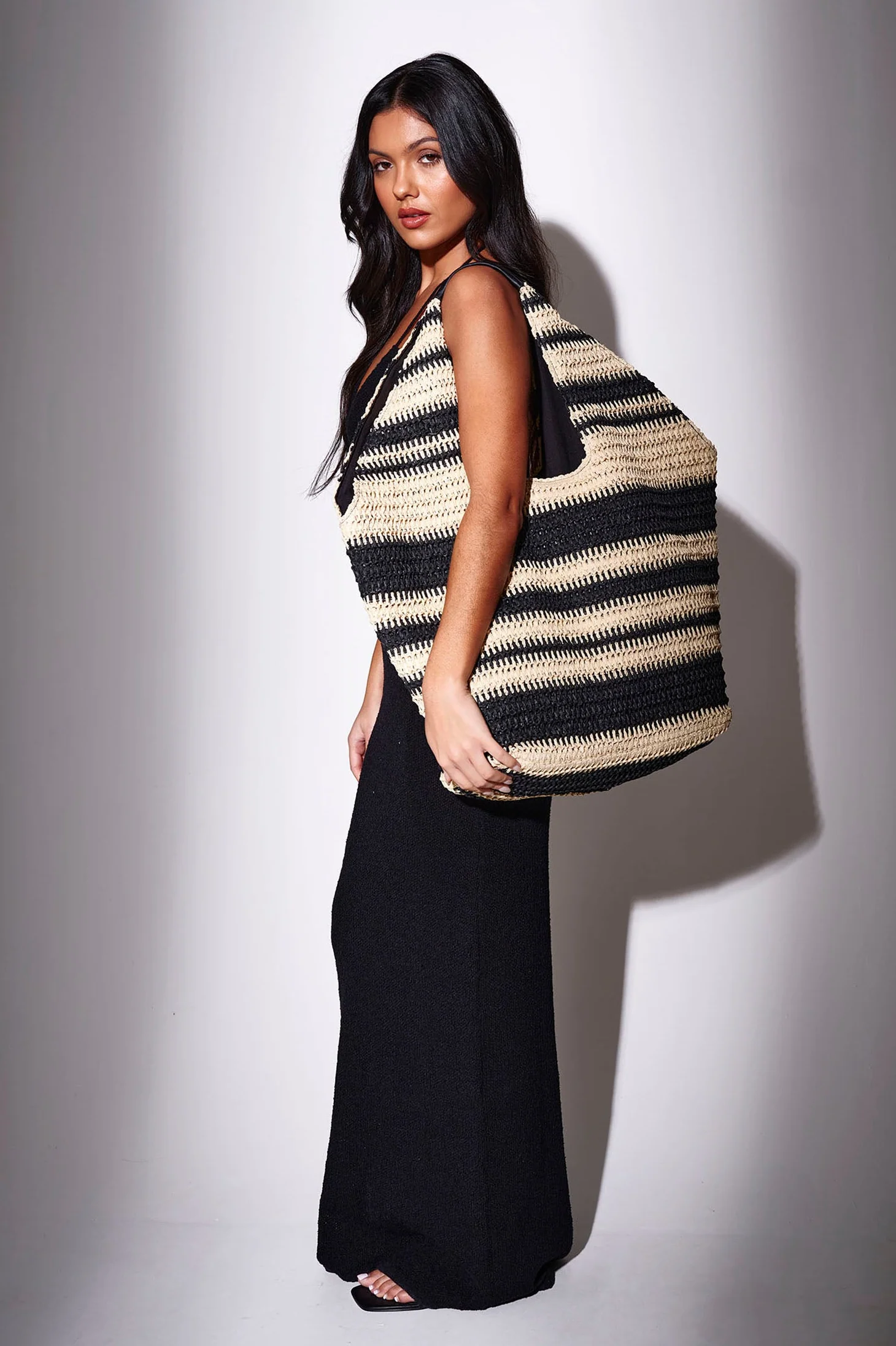 Coastal Oversized Straw Bag in Monochrome