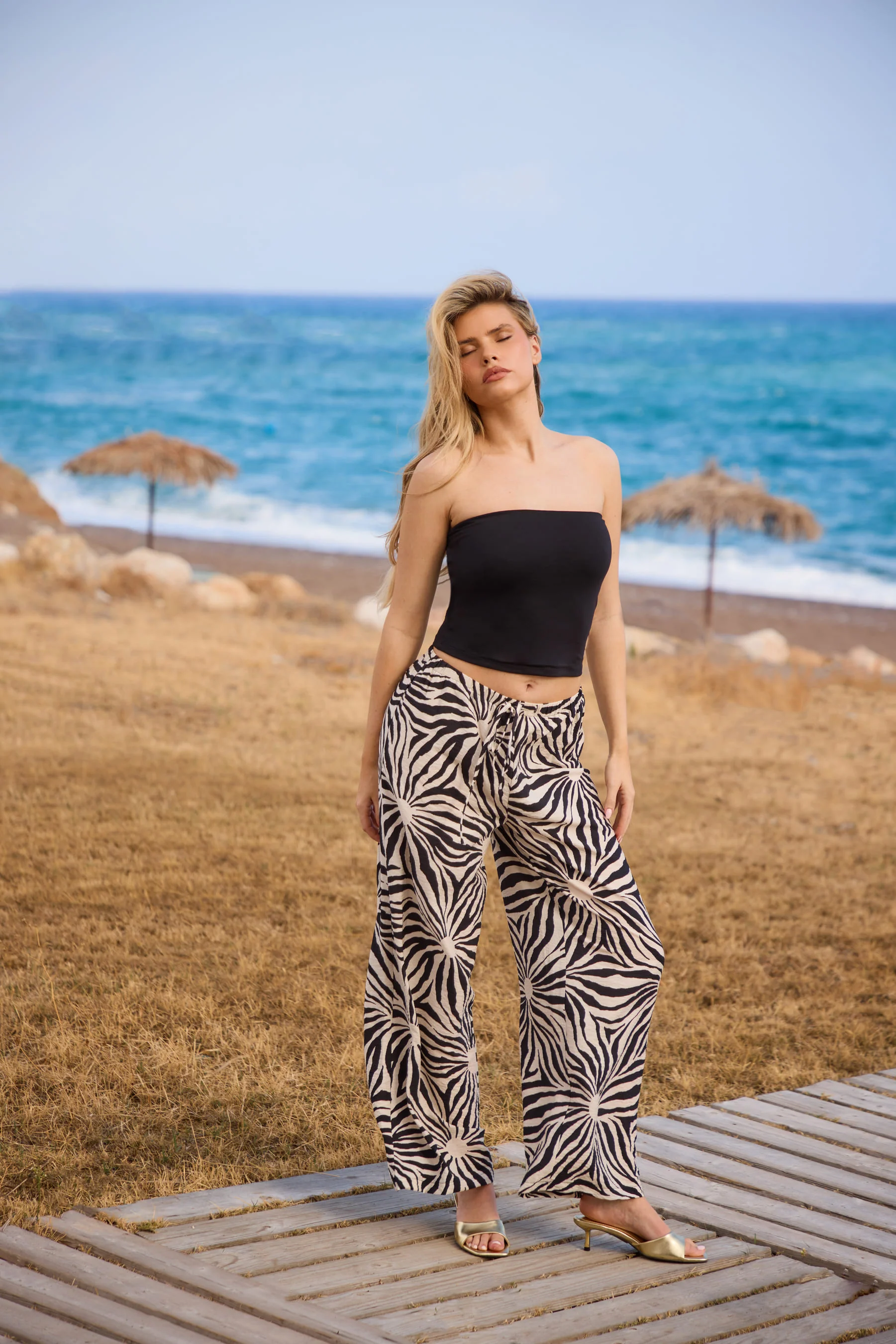 Sunburst Wide Leg Trousers in Monochrome
