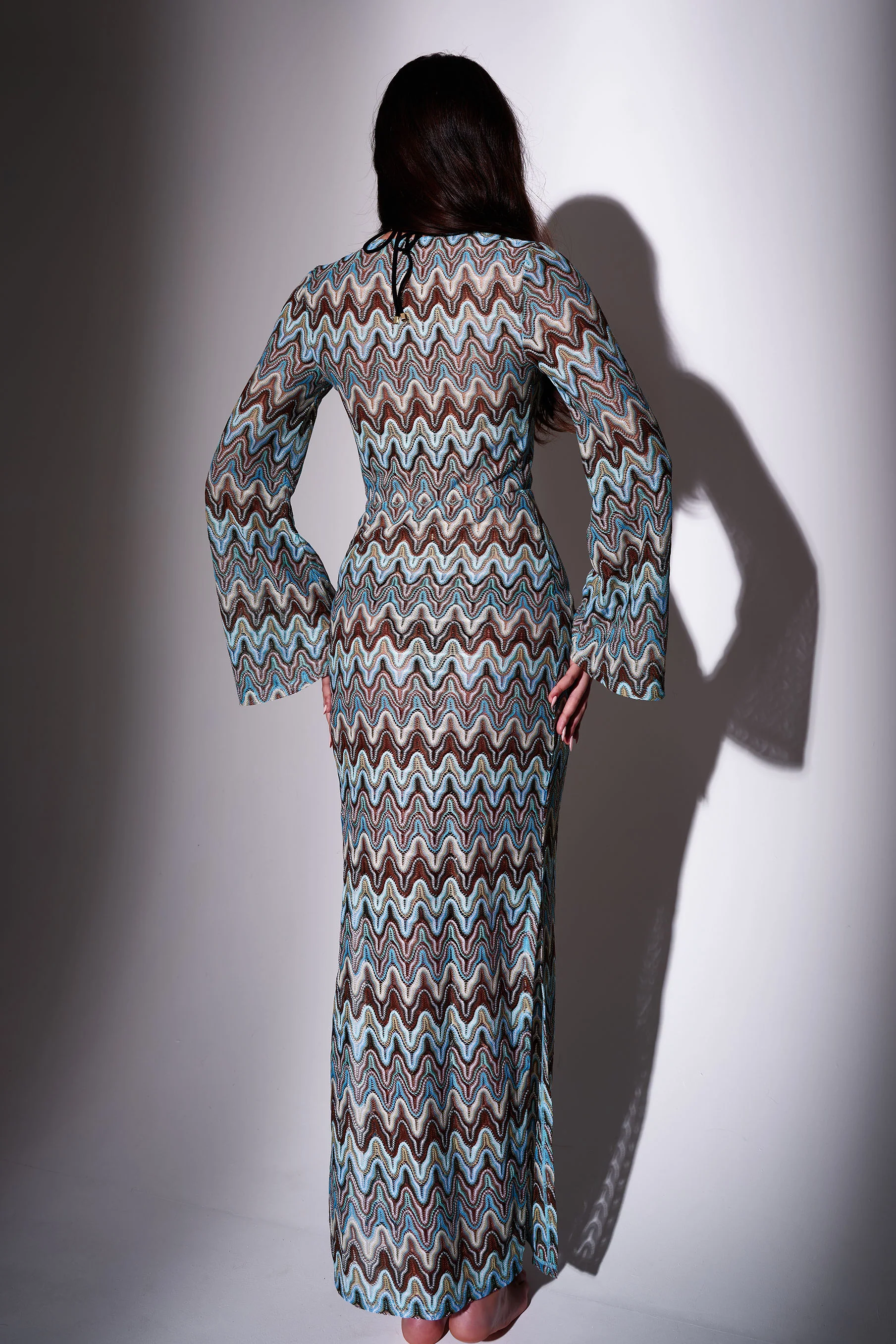 Trophy Crochet Bead Decal Maxi Dress in Earth - Image 5