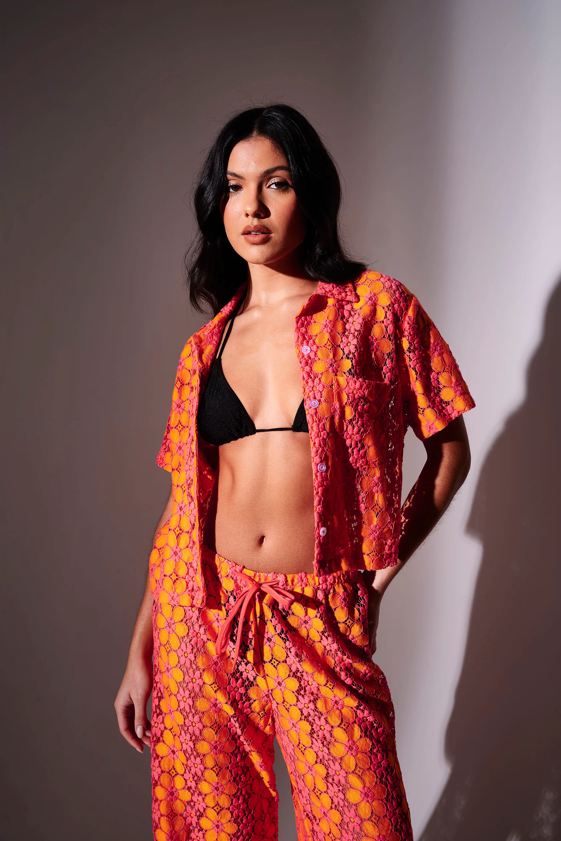 Bloom Floral Crochet Short Sleeve Shirt in Pink - Image 3