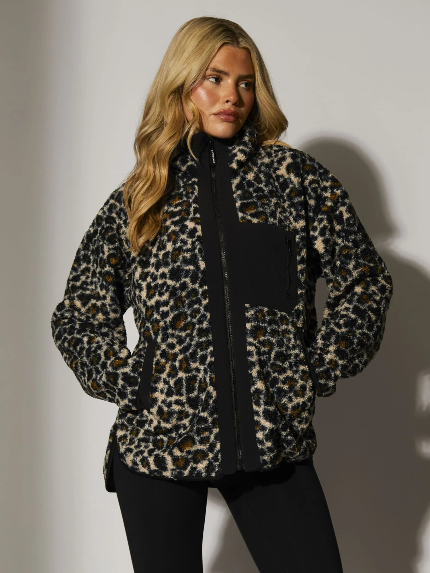 Zip It Borg Oversized Jacket in Leopard - Image 3