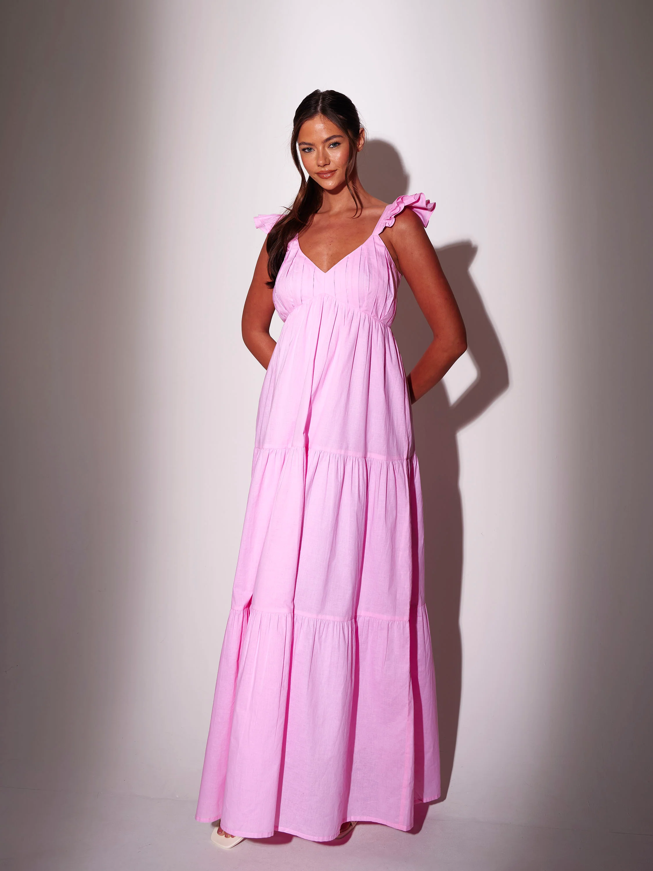 Frill Cotton Maxi Dress in Pink - Image 3