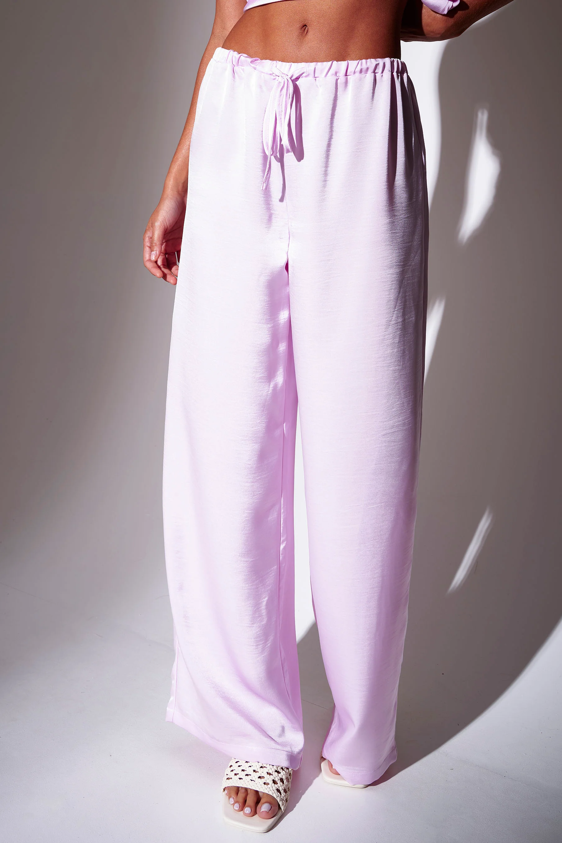 Monaco Satin Wide Leg Trousers in Pink - Image 3