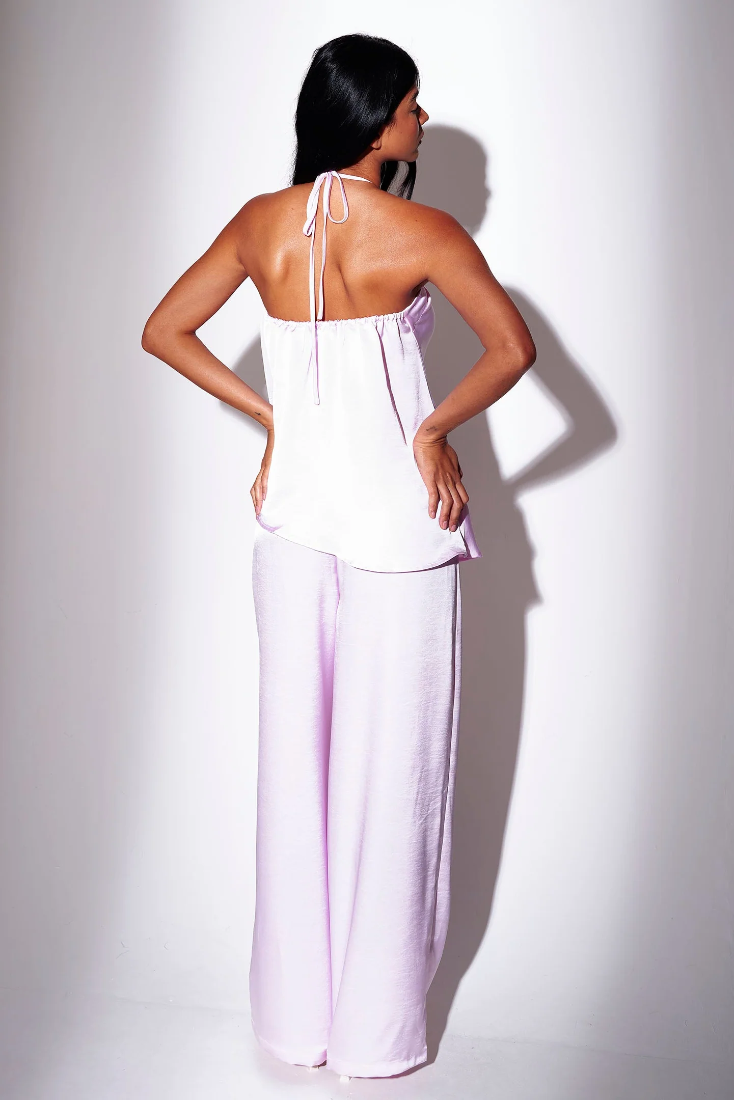 Monaco Satin Wide Leg Trousers in Pink - Image 5