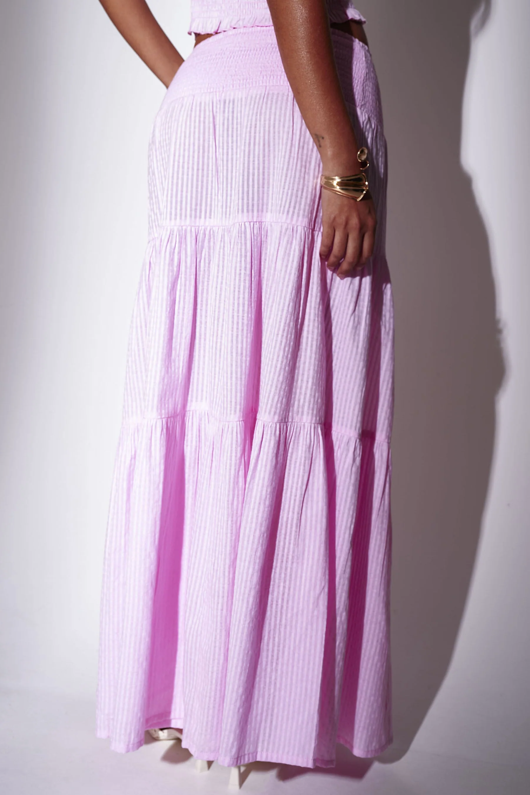 Poppy Shirred Cotton Maxi Skirt in Pink - Image 3