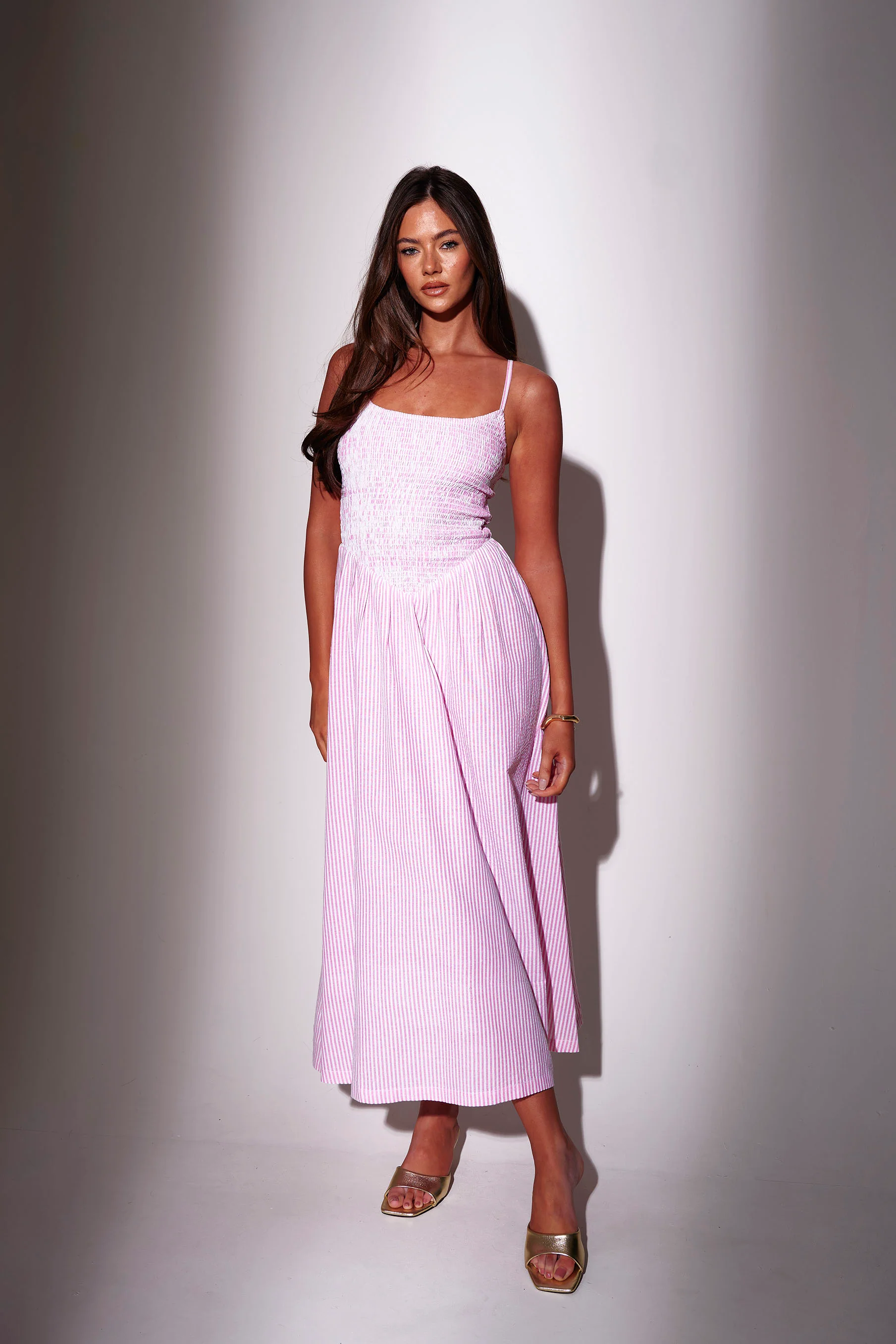 Eden Striped Smocked Waist Maxi Dress in Pink - Image 3