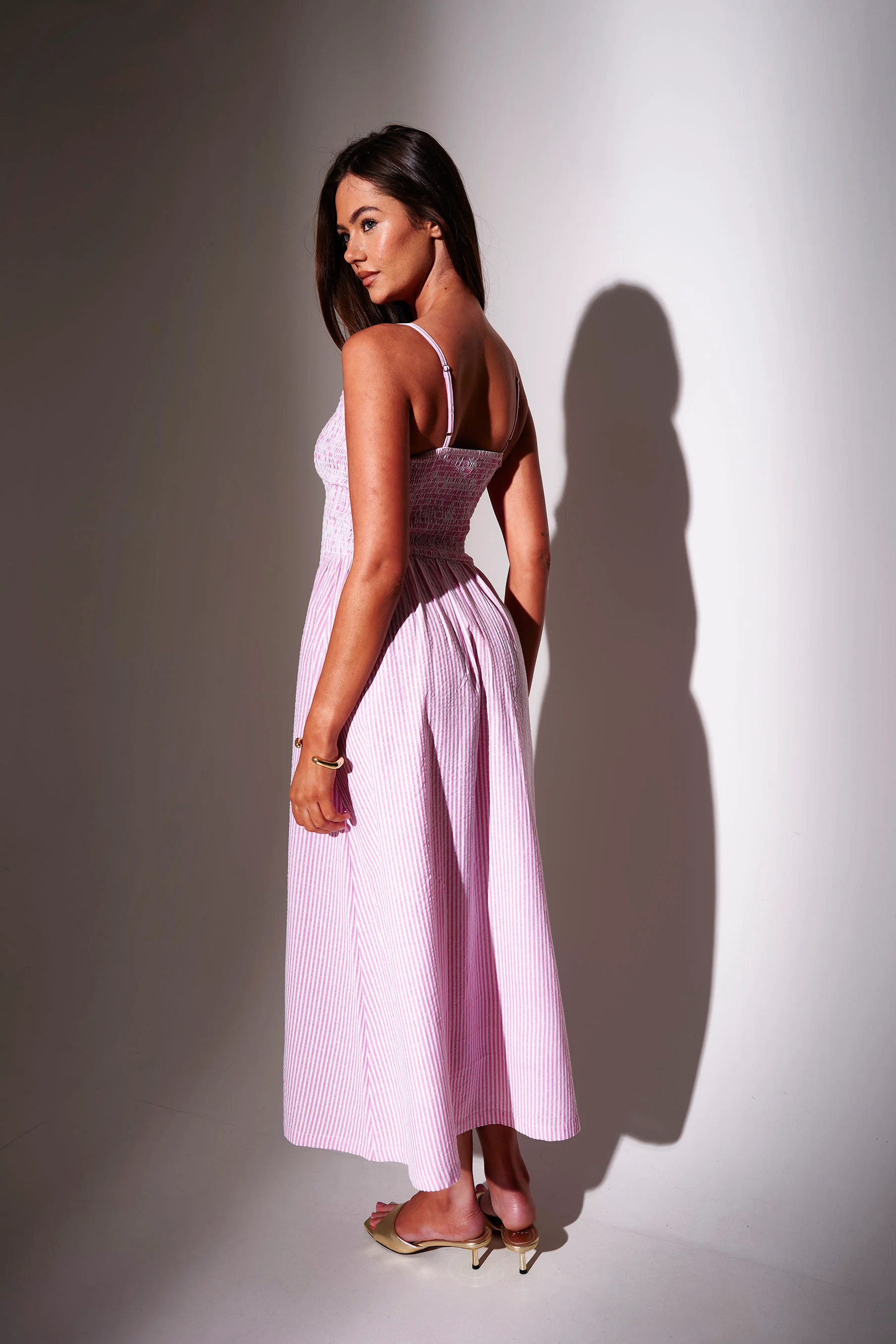 Eden Striped Smocked Waist Maxi Dress in Pink - Image 4