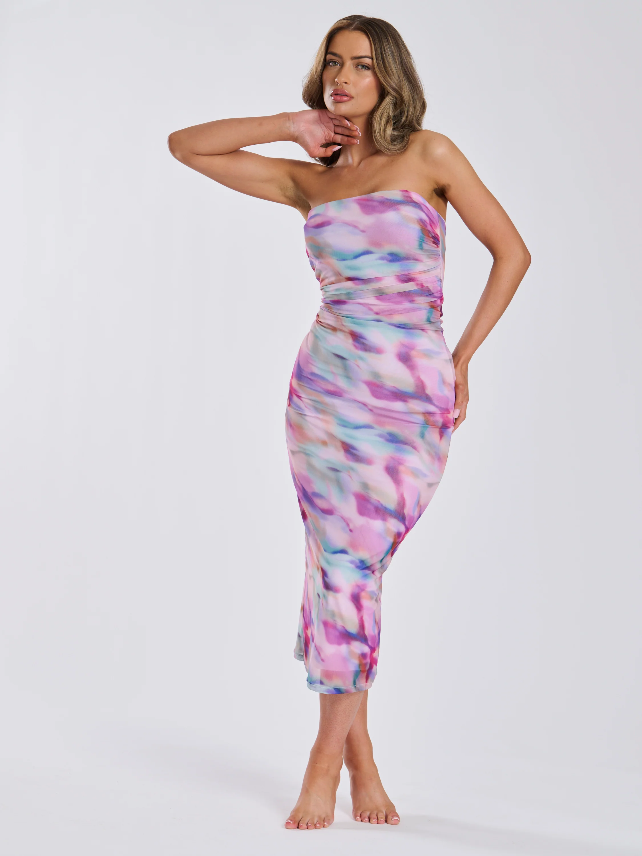 Sunkissed Soirèe Mesh Multiway Dress in Lilac Abstract - Image 3