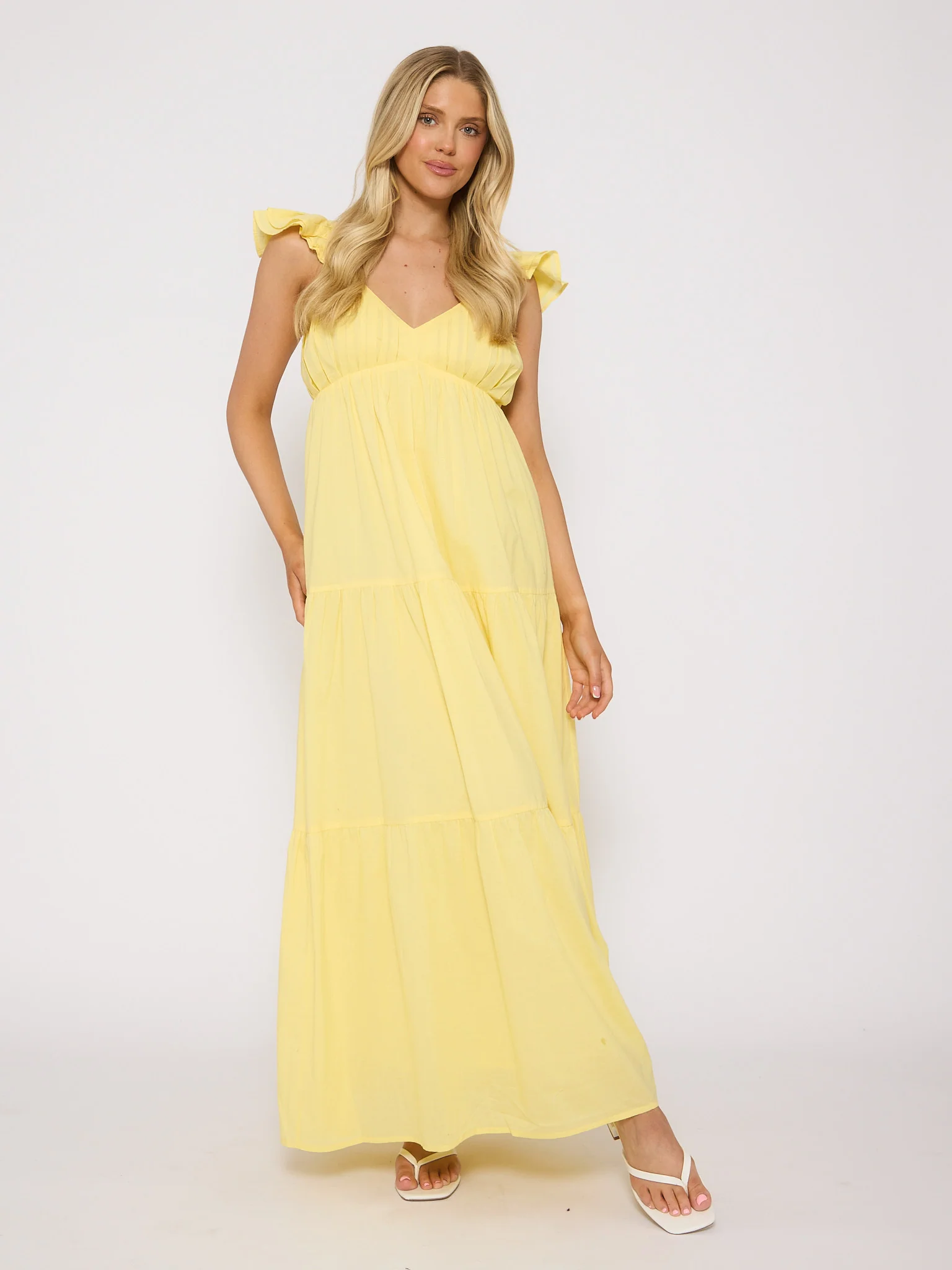 Frill Cotton Maxi Dress in Yellow - Image 3