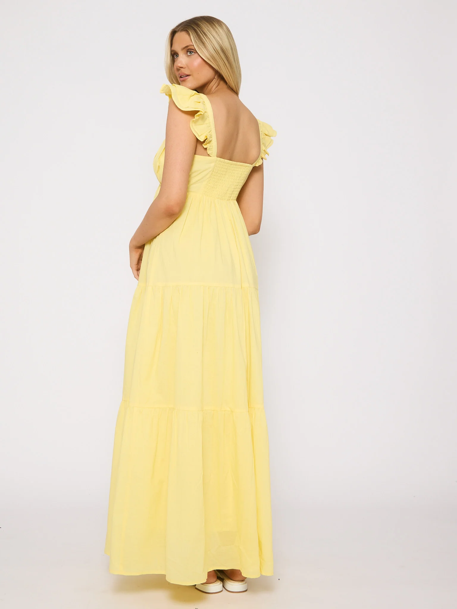 Frill Cotton Maxi Dress in Yellow - Image 4
