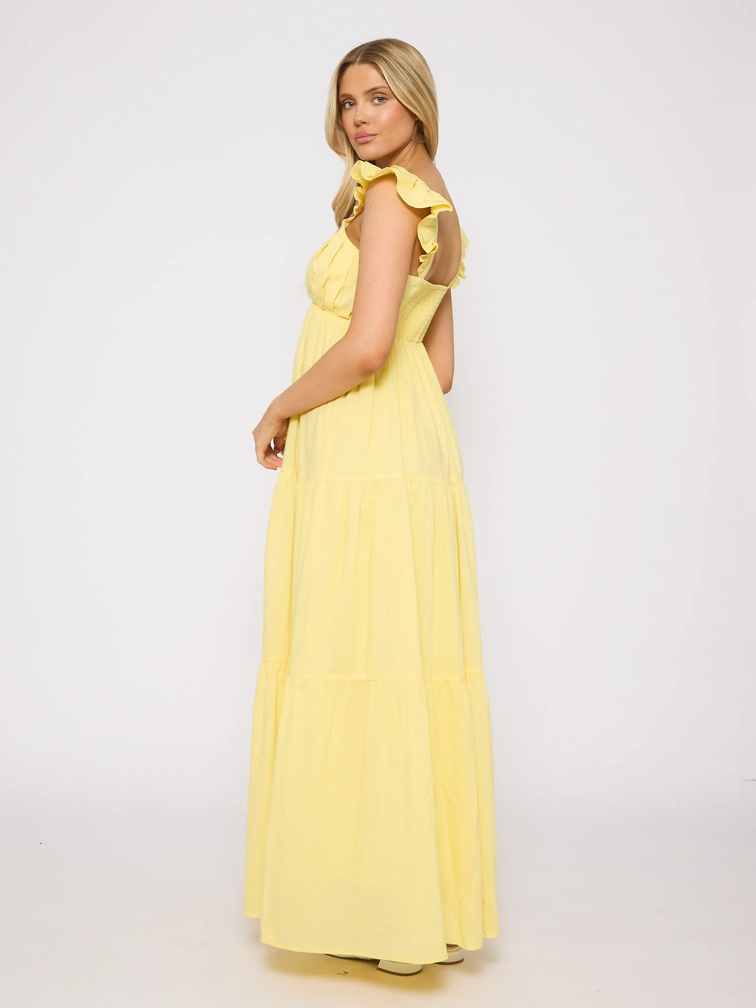 Frill Cotton Maxi Dress in Yellow - Image 5