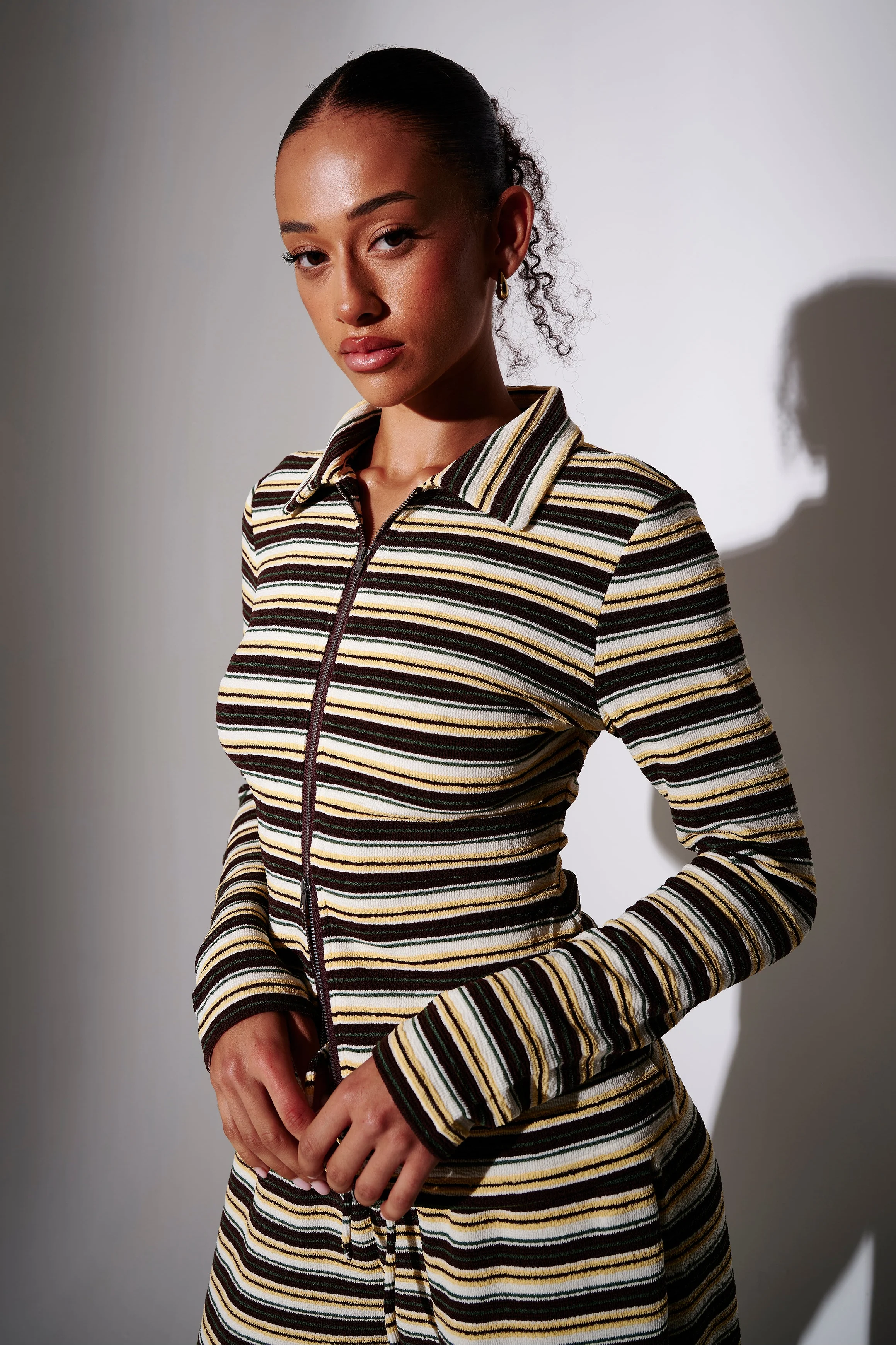 Nova Zip-Up Towelling Shirt in stripe